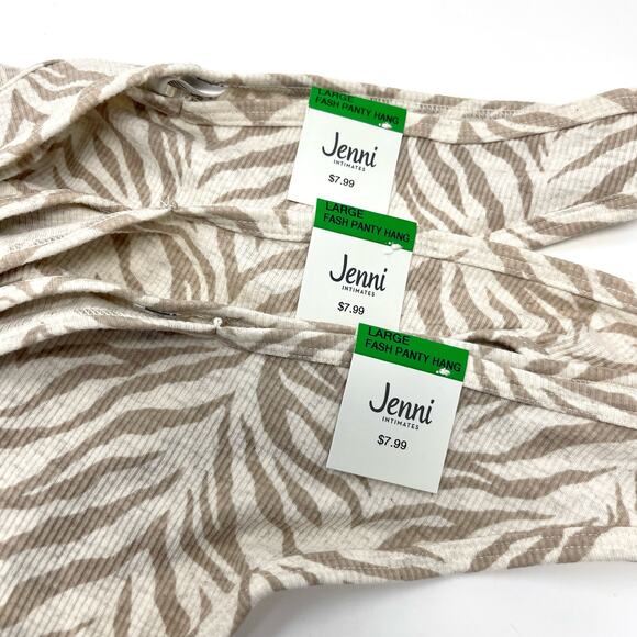 Jenni NEW Women's 3 Piece Fashion Panty Thong Panties White Brown Size L Tiger - Picture 3 of 6